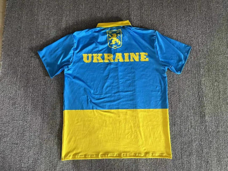 Ukraine Official Trident Flag & Royal Crest Athletic Jersey Rough Tex® Polo Shirt Size Medium