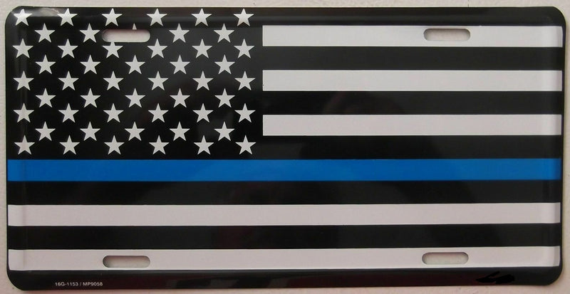 Police Memorial Blue Line Embossed License Plate