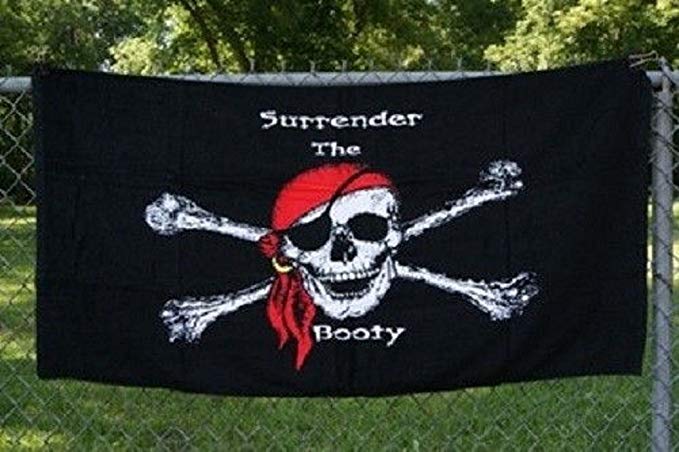 surrender the booty Jolly Roger Red Hat pirate flag beach towel