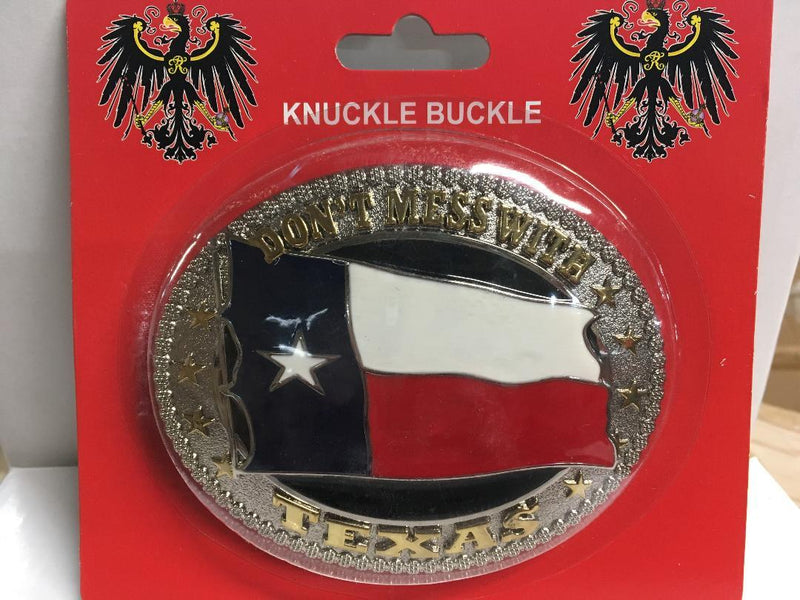 TEXAS BELT BUCKLE DON'T MESS WITH TEXAS FLAG OVAL GOLD & SILVER