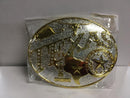 TEXAS BELT BUCKLE OVAL RHINESTONE GOLD & SILVER