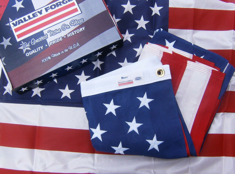 Valley Forge Best Commercial Grade 100% Organic Cotton 3'x5' American Flag USA embroidered stars & sewn stripes Made In U.S.A.