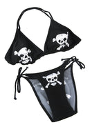 SKULL & BONES PIRATE SURRENDER THE BOOTY JOLLY ROGER STRING BIKINI BATHING SUIT WOMEN'S LYCRA NYLON