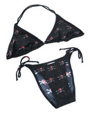 Pirate Bikinis RED BANDANAS JOLLY ROGER BLACK STRING BIKINIS BATHING Swim Suits WOMEN'S LYCRA NYLON