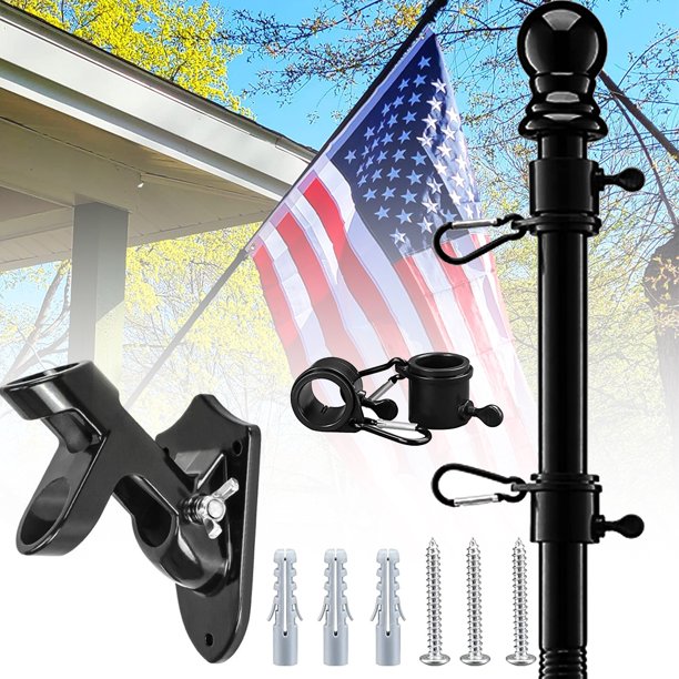 Blackout American Flagpole Kit: 6ft Tangle-free Spinning Flag Pole & 3x5ft American USA Flag 210D Nylon Embroidered Grommets