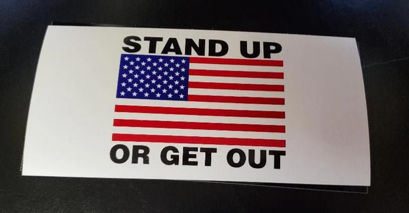 STAND UP OR GET OUT AMERICAN FLAG OFFICIAL BUMPER STICKER PACK OF 50 WHOLESALE FULL COLOR