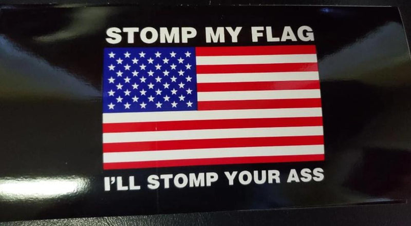 STOMP MY FLAG I WILL STOMP YOUR ... AMERICAN FLAG OFFICIAL BUMPER STICKER PACK OF 50 WHOLESALE FULL COLOR