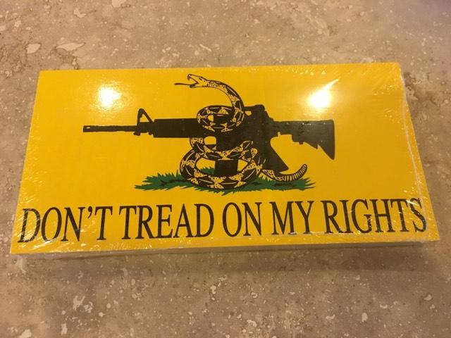 DON'T TREAD ON MY RIGHTS GADSDEN 2ND AMENDMENT ASSAULT RIFLE BUMPER STICKER PACK OF 50 BUMPER STICKERS MADE IN USA WHOLESALE BY THE PACK OF 50!