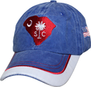 SOUTH CAROLINA CAPS WASHED BLUE RED STATE MAP FLAG 100% COTTON HAT SC