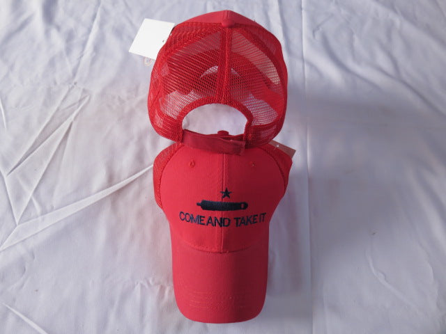 Gonzales Come & Take It Red Cap 100% COTTON Crimson Burgundy Trucker Style Mesh Texas