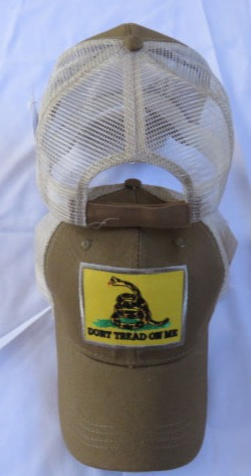 Gadsden Patch Embroidered American Flag Cap 100% COTTON Mesh Khaki