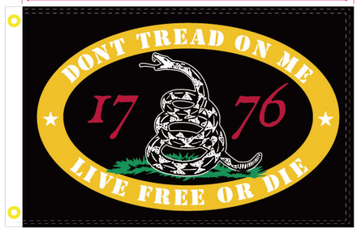 Gadsden DTOM Live Free or Die 1776 Black 5'x8' Flag Rough Tex ® 100D