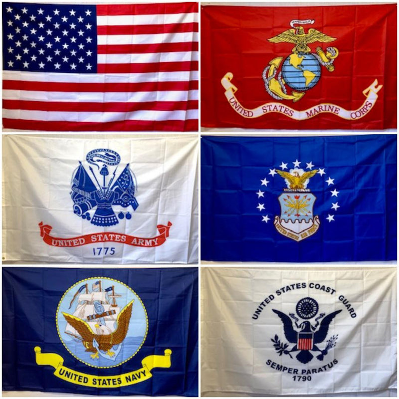 American & United States Military Six Flags Set 3'x5' 100D Nylon Flag Rough Tex ® USA Armed Forces