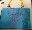 Carolina Girl Embroidered Beach Bags with Bamboo Handle