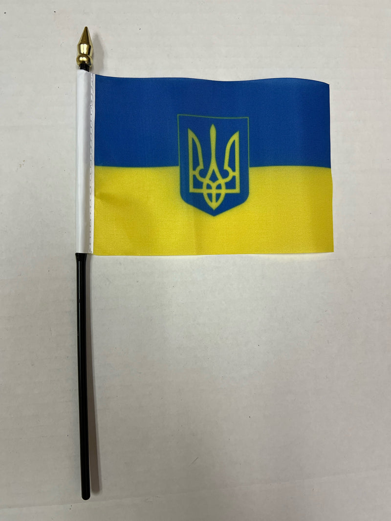 Ukraine Trident Stick Flag 4"x6" Rough Tex® 68D 10" Staff