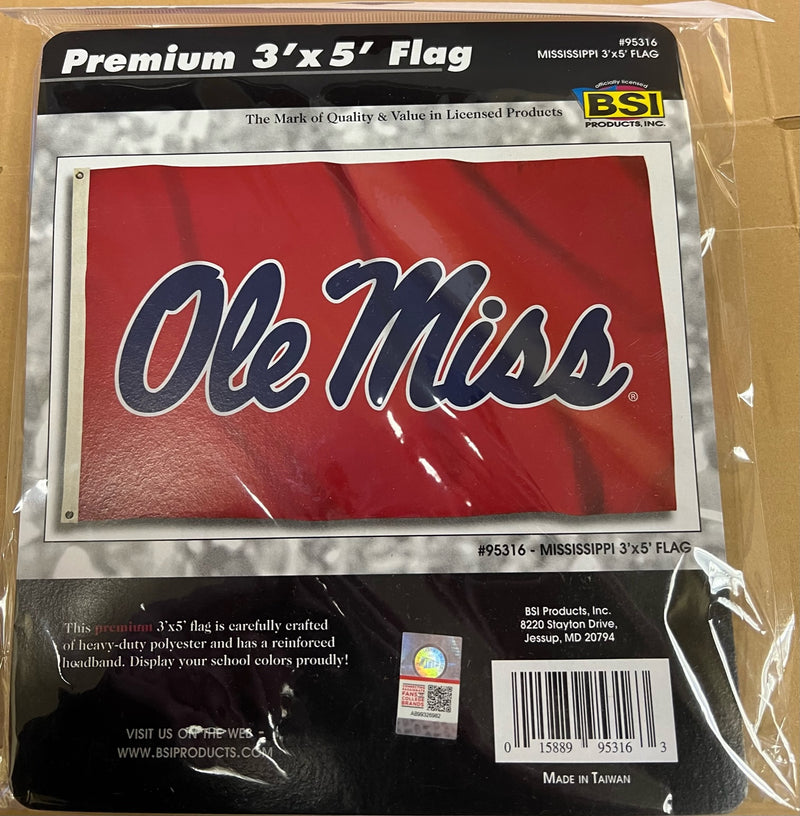University of Mississippi Ole Miss Red 3'x5' Officially Licensed Premium Heavy Duty Polyester Flag