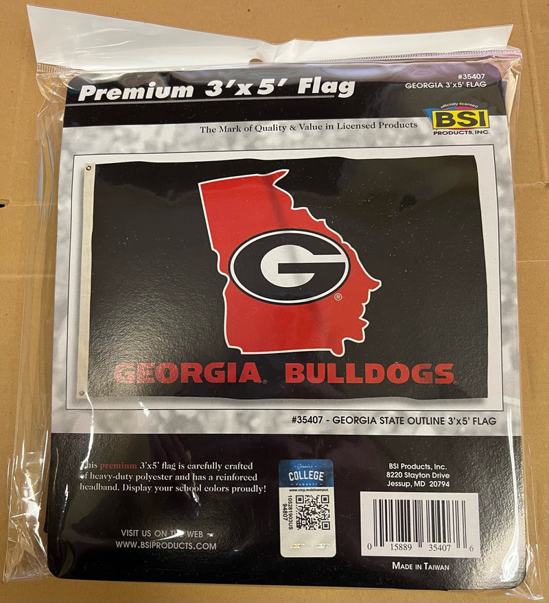 University of Georgia Georgia Bulldogs State Outline 3'x5' Officially Licensed Premium Heavy Duty Polyester Flag