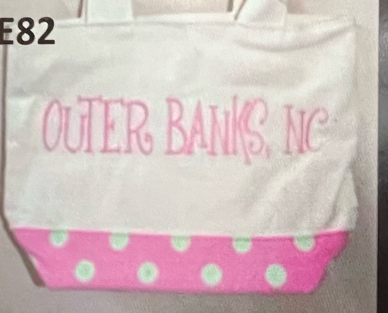 Outer Banks North Carolina Pink and Lime Polka Dot Small Beach Bag