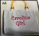 Carolina Girl Embroidered Beach Bags with Bamboo Handle
