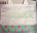 Outer Banks North Carolina Pink and Mint Polka Dot Small Beach Bag