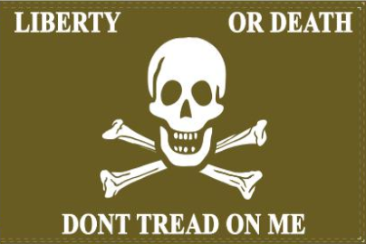 Pirate Jolly Roger Liberty or Death Don't Tread On Me Olive 3'X5' Flag Rough Tex® 68D