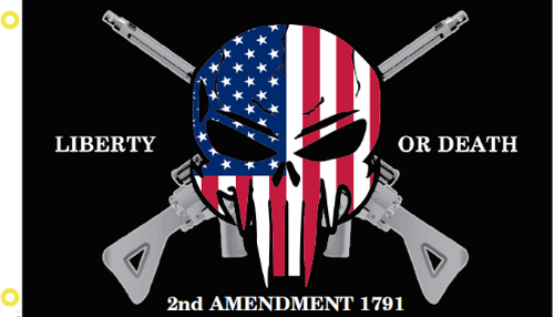 Liberty Or Death 2nd Amendment 1791 Punisher Flag 3'X5' Rough Tex® 68D Nylon 2A