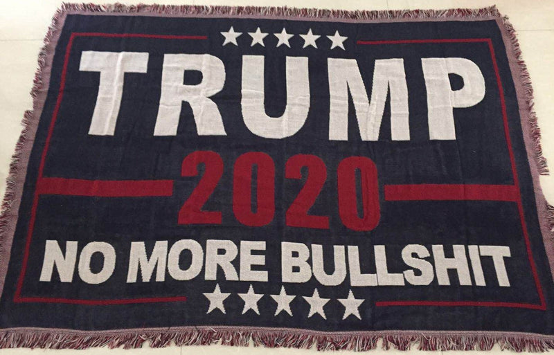 Trump 2020 No More Bullshit Afghan Style Fringe Hem Hand Woven 100% Cotton Blanket Not Mugshot