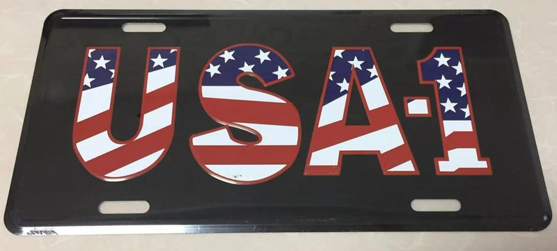 Black USA 1 Aluminum Embossed License Plate