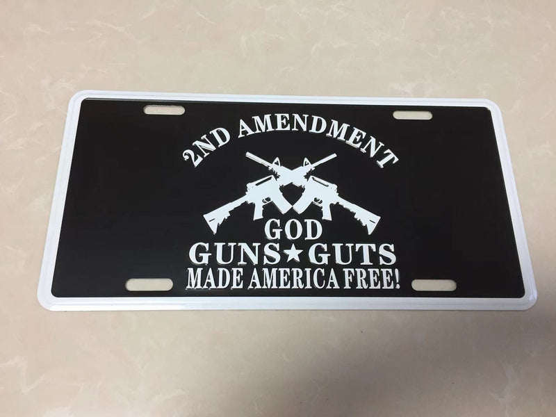 2nd Amendment God Guns Guts Aluminum Embossed License Plate