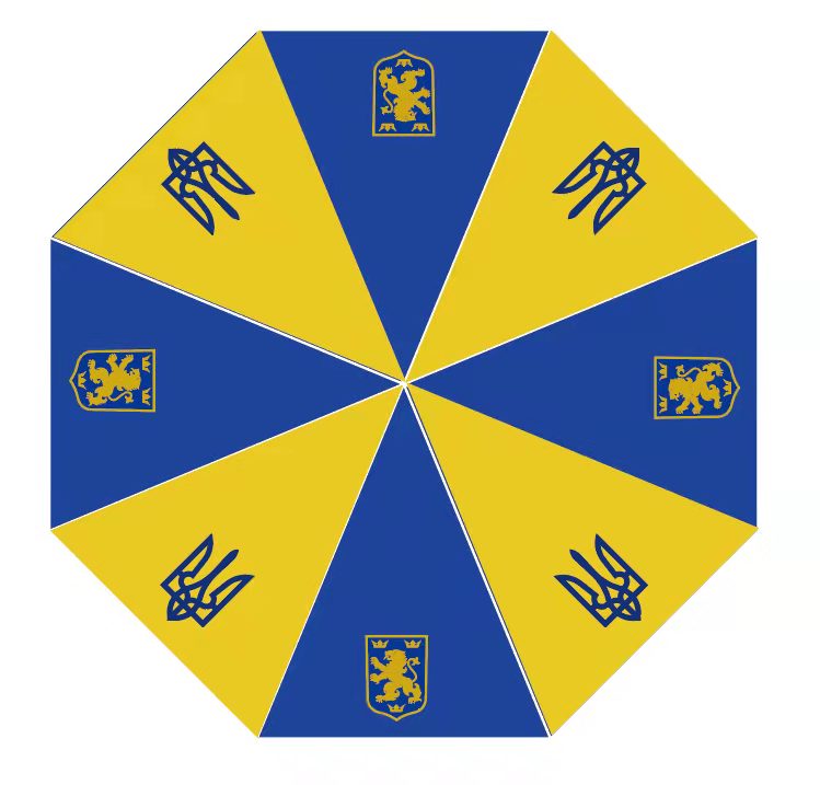 Ukraine Official Trident Flag & Royal Crest Umbrella Rough Tex® Folding 28" Umbrellas