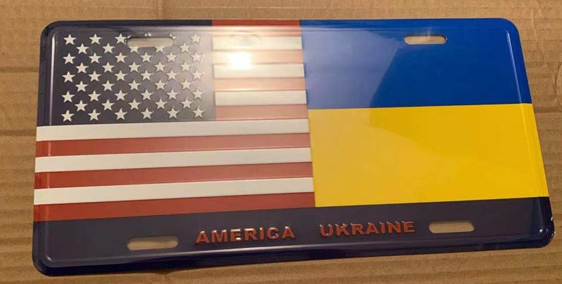 USA Ukraine American Friendship Flag Automobile License Plate Aluminum