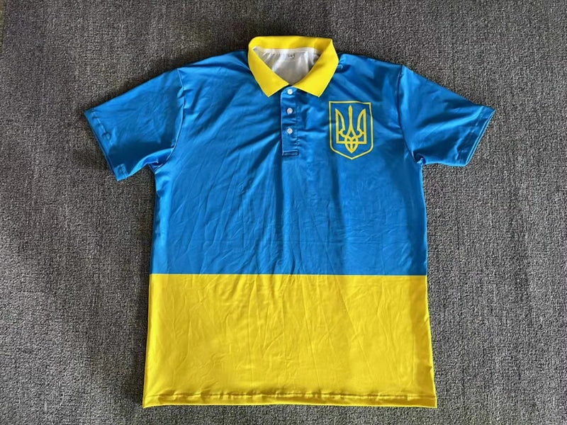 Ukraine Official Trident Flag & Royal Crest Athletic Jersey Rough Tex® Polo Shirt Size Extra Large