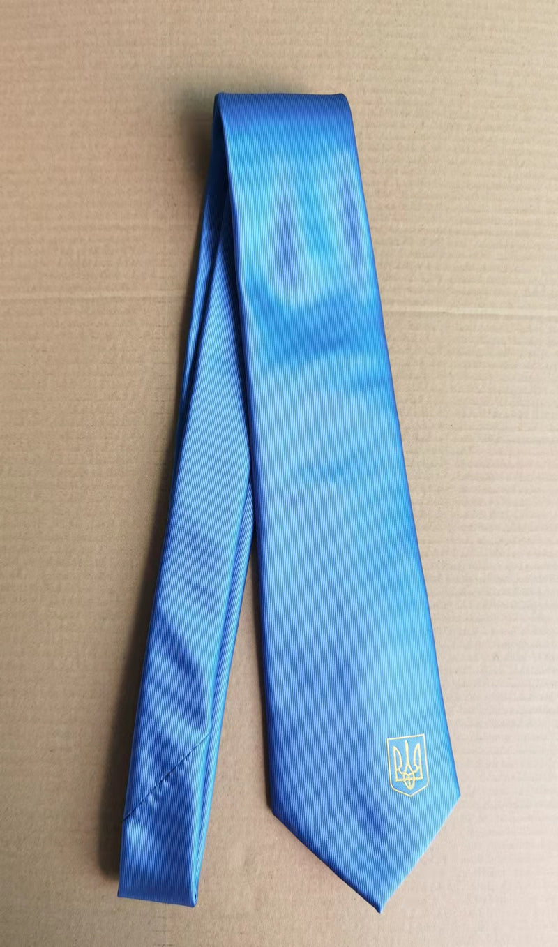 Ukraine Official Gold Trident Men's Blue Tie Micro Fiber Silk Rough Tex®