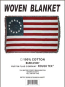 Betsy Ross Early America Afghan Style Fringe Hem Hand Woven 100% Cotton Blanket