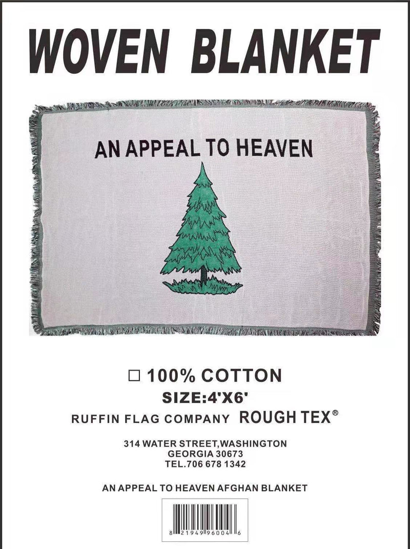 An Appeal to Heaven Early America Afghan Style Fringe Hem Hand Woven 100% Cotton Blanket