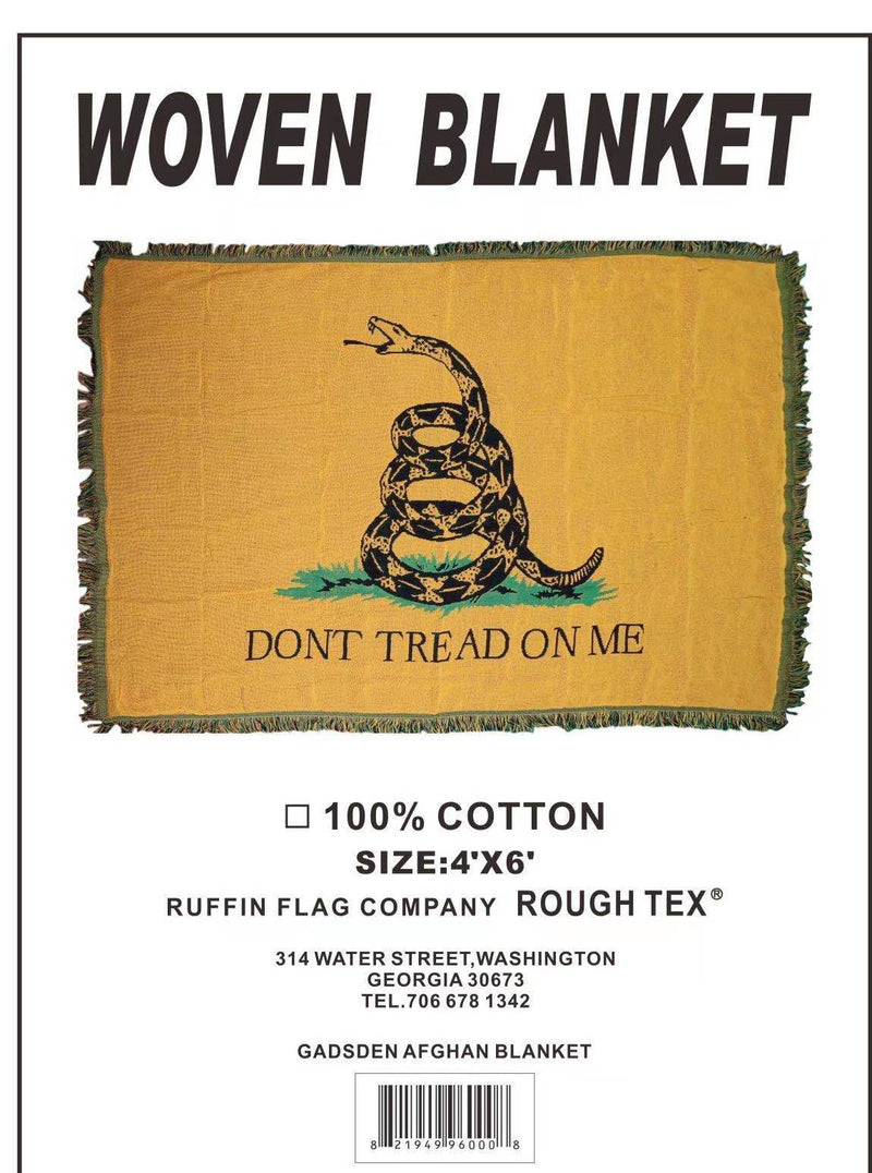 Gadsden Don't Tread on Me Early America Afghan Style Fringe Hem Hand Woven 100% Cotton Blanket