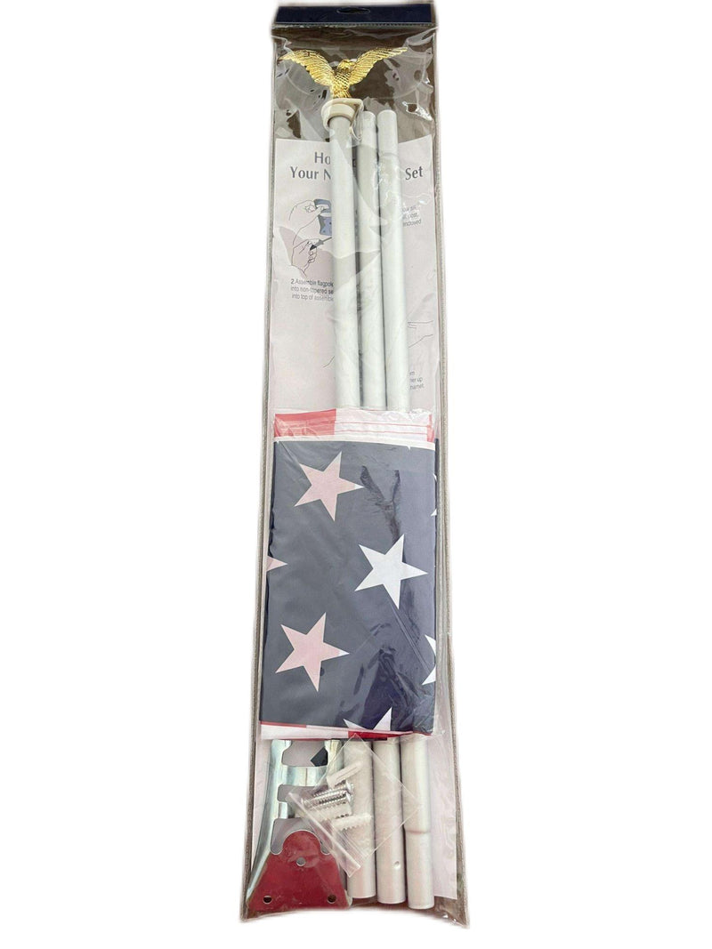 USA Flagpole Kit 6' White Steel flagpole (with 3x5 American Flag, pole & bracket)
