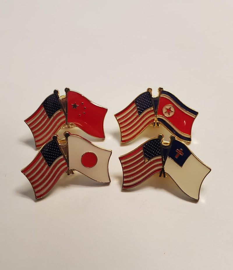 American Flag Friendship Pins:  USA China, Japan, North Korea, Christian