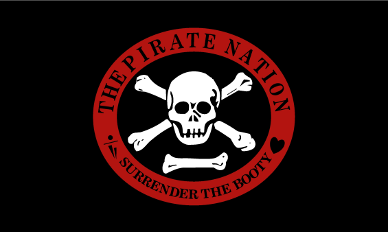 The Pirate Nation 3'x5' Flag ROUGH TEX® 68D Nylon Jolly Roger Black Sail Skull & Bones Surrender the Booty