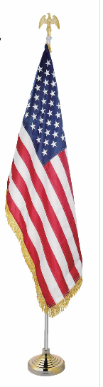 American Indoor 8' Foot Telescoping Aluminum USA Gold Fringed Flag Pole Set with 3'x5' 210D U.S.A. Gold Fringe & Base