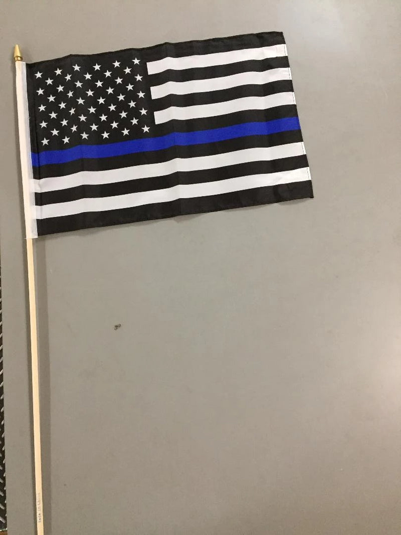 US Police Thin Blue Line Memorial American 12x18 Stick Flags 100D Flag Rough Tex ® American History