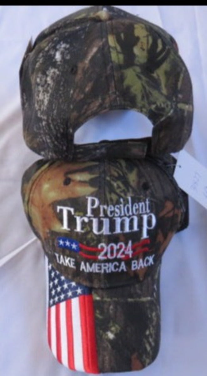 President Trump 2024 Camo Cap Embroidered TAKE AMERICA BACK  Hat American Flag Embroidered Bill