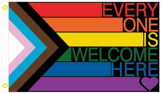 Everyone Is Welcome Here Progressive Pride 3'x5' Flag 100D Rainbow