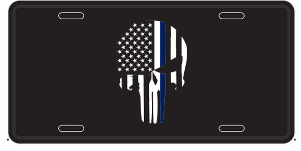 Punisher Police Memorial Blue Line Embossed License Plate