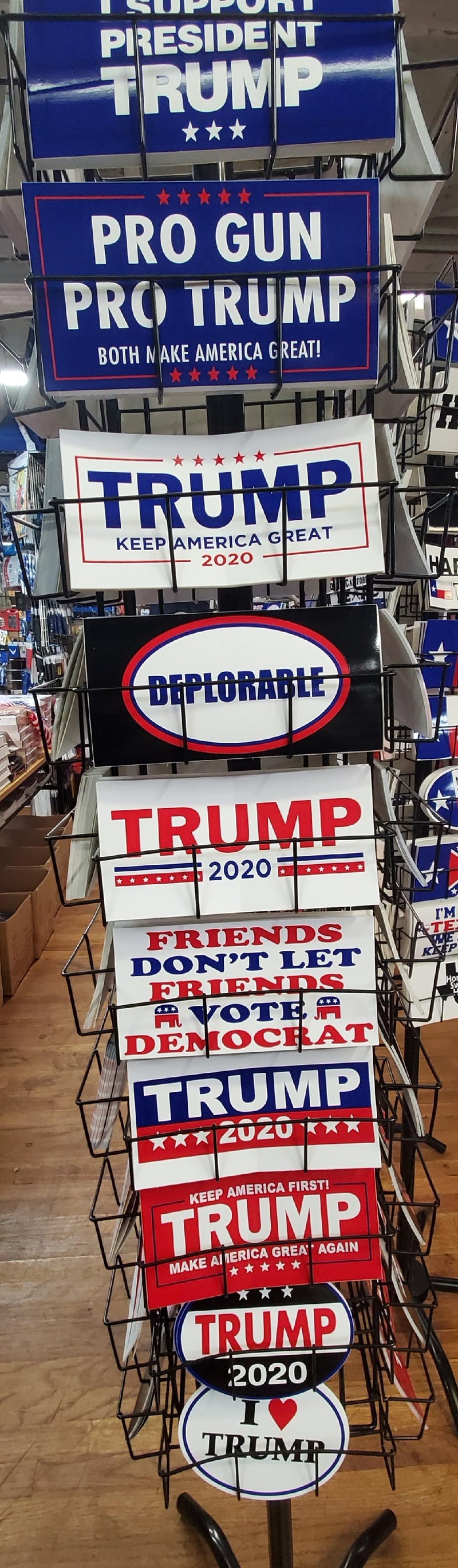 Trump Bumper Sticker Program 40 Position Rack & 2000 Bumper Stickers Assorted Trump 2024 Best Sellers