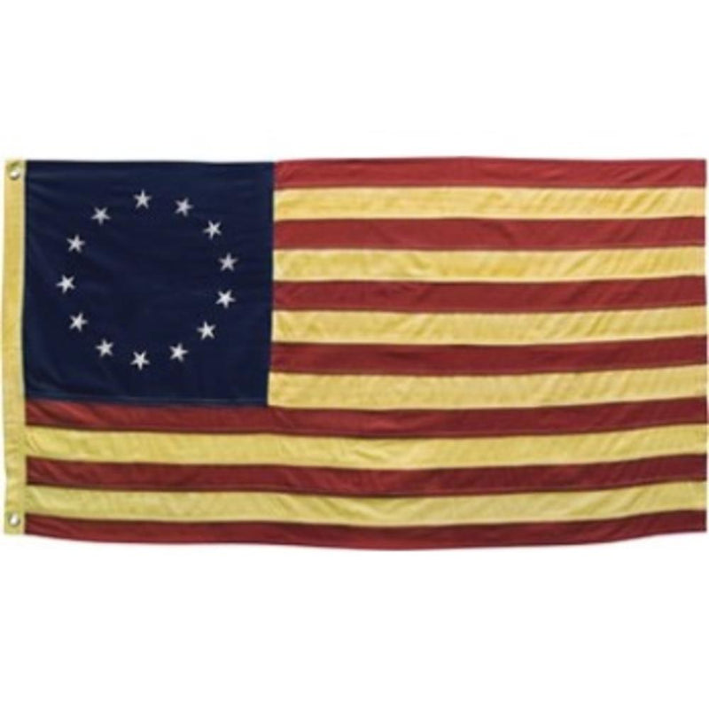 Vintage Tea Stained Boxed Gift American 13 Stars Betsy Ross Flag Cotton 3x5 feet sewn & embroidered