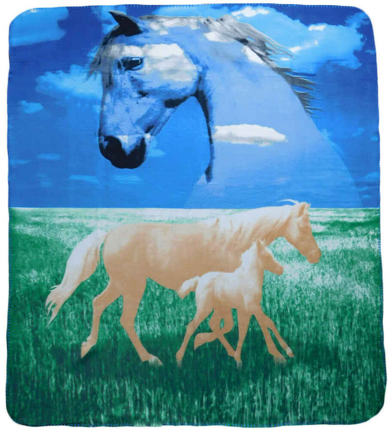 Mare And Foal Meadow Deluxe Polar Fleece Blanket