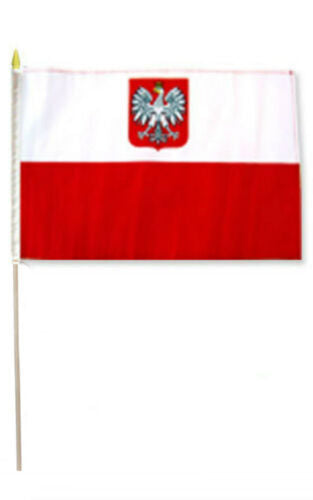 Old Poland Stick Flag - 8''x12'' Rough Tex ®68D Nylon