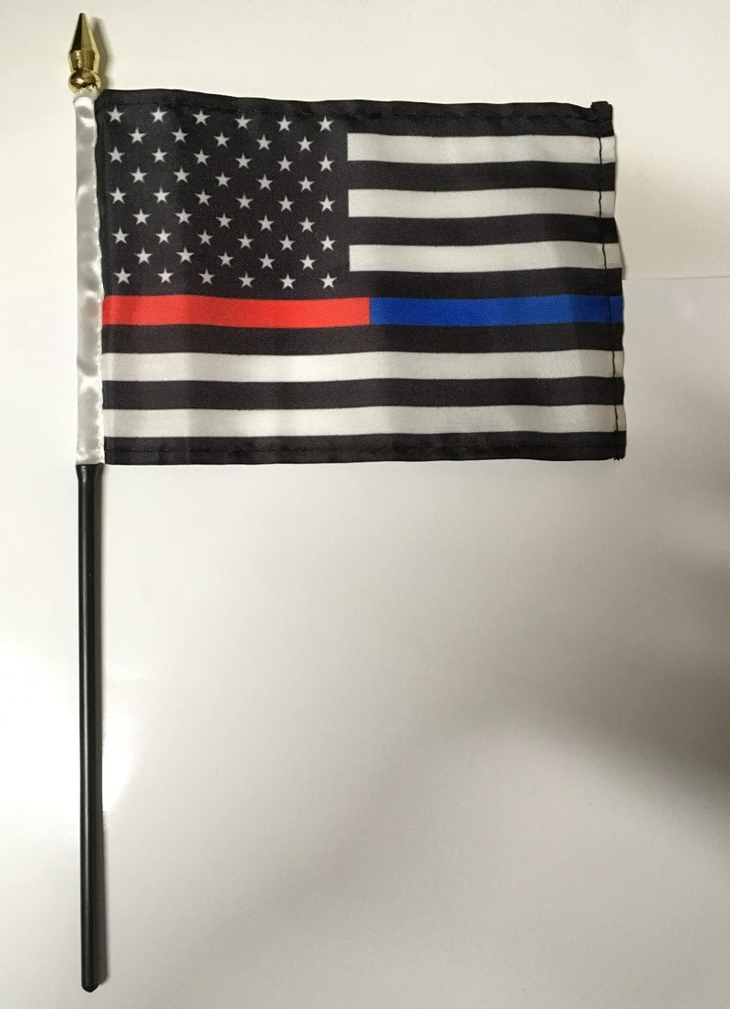 4"x6" Stick Desk Flag Police Fire 1st Responder USA MEMORIAL RED BLUE LINE AMERICAN