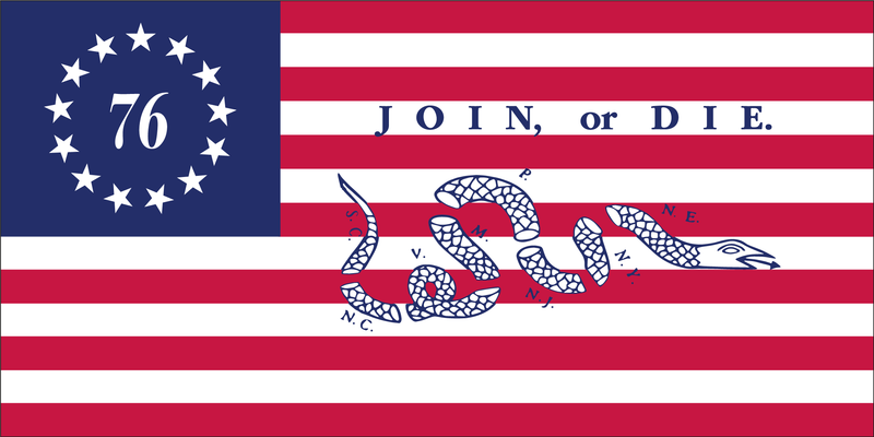 76 JOIN OR DIE BETSY ROSS Bumper Sticker Made in USA American Flag